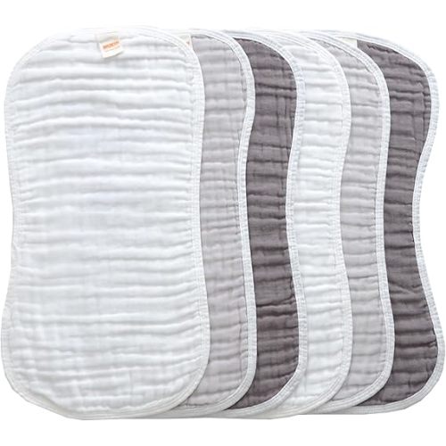 MUKIN Baby Muslin Burp Cloth Set of 6, Ultra Soft Absorbent Thick Cotton Burping Cloths for Unisex Newborn Babies, 20'' by 10'' Neutral Milk Spit Up Rags Boys Girls - Baby Must Haves. (Gradient Grey)