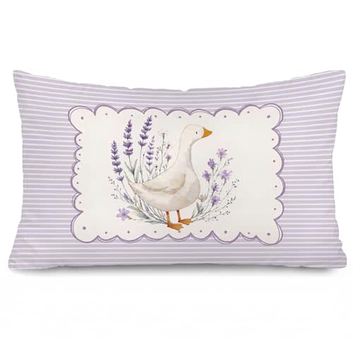 Purple Goose Nursery Decor Throw Pillow Cover 12x20 Pillowcases | Purple Lavender Floral Farmhouse Decorative Pillow Cover for Baby Girl Room Toddler Bedroom Nook Crib Home Sofa Couch Decor