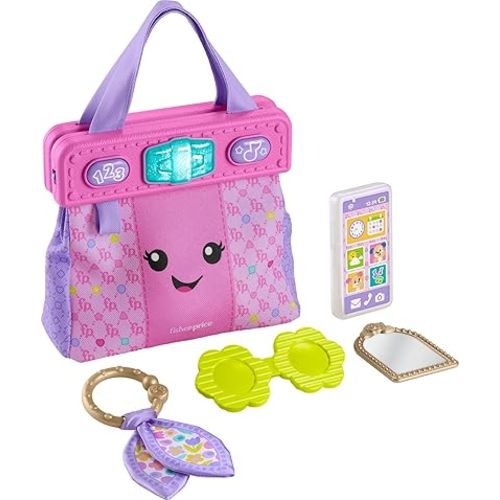Fisher-Price Baby Learning Toy Laugh & Learn Purse, Going Places Bag with 4 Pretend Play Accessories for Infants & Toddlers Ages 6+ Months