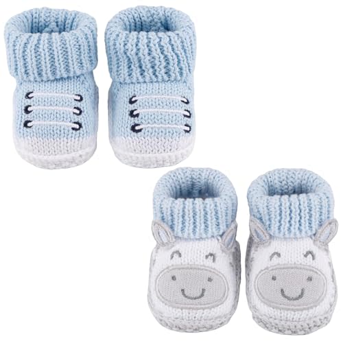 Newborn Knit Booties Soft Baby Sock Boots for Infant Boys Girls First Walkers 2 Pairs, 0-3 Months