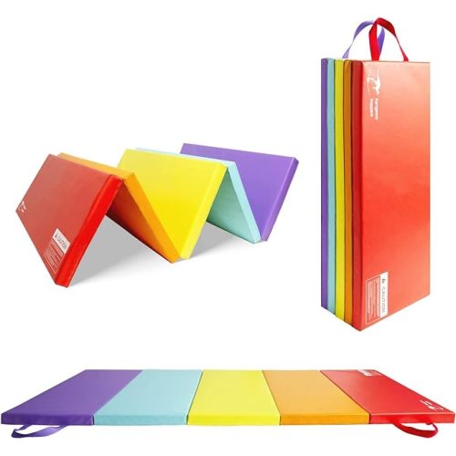 Kangaroo Hoppers Gymnastics Tumbling Mats for Kids, Foldable Gym Mat with Carrying Handles for Home Activity Play