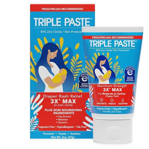 Triple Paste 3X Max Diaper Rash Ointment for Baby, Maximum Strength with 40% Zinc Oxide Ointment for Serious Diaper Rash, 2 oz Tube
