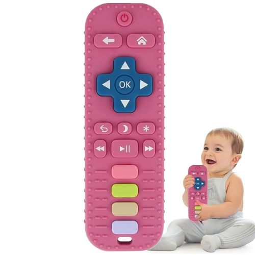 Fu Store Silicone Teething Toys for Infant Toddlers, Remote Control Shape Teethers for Babies Chew Toys, Relief Soothe Babies Gums Set, BPA Free Freezable Dishwasher and Refrigerator Safe (Rose Pink)