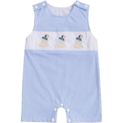 Karuedoo Newborn Baby Boy Summer Clothes Animal Embroidery Plaid Sleeveless Romper Jumpsuit Overall Bodysuit One-Piece Outfit