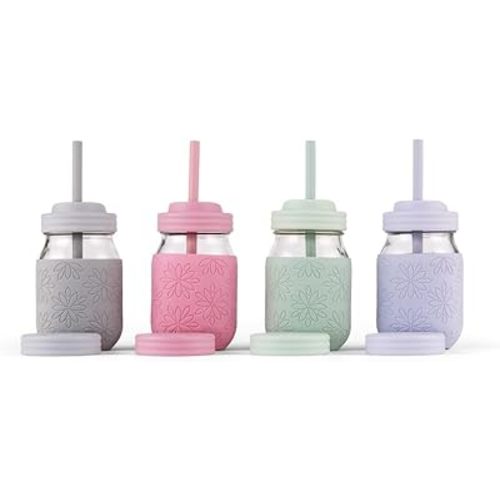 Elk and Friends 16 oz Mason Jar Cups with Straw Lids + Silicone Straws | Pint Glass Jars | Smoothie Cups | Drinking Glasses | Oats Container + Food Storage | 4 Pack