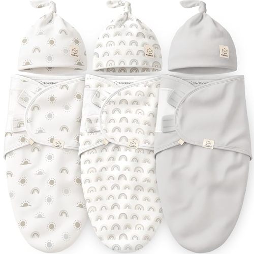 KeaBabies 3-Pack Organic Swaddles for Newborns Girls, Boys with Hats - Soft Cotton Baby Sleep Sacks 0-3 Months, Breathable Baby Hats and Swaddles 0-3 Months, Newborn Essentials Must Haves (Shifts)