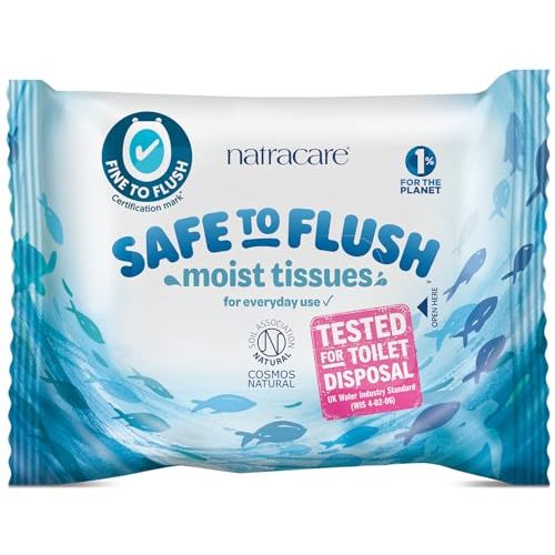 Natracare Safe to Flush Moist Tissues, Made of 100% paper and an Organic and Natural formula with Aloe Vera and Witch Hazel, Sewer Safe, Flushable Wipes (480 Count)