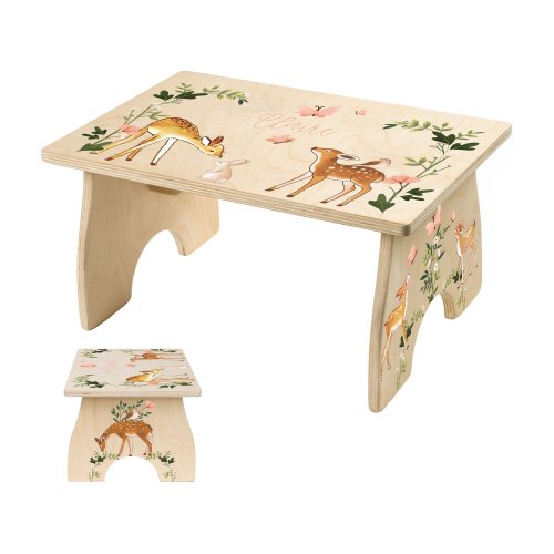 Deer Toddler Step Stool, Floral Step Stool for Kids, Woodland Step Stool, Flower Girl Gift, Kids Furniture, Easter Gift for Kids, Bathroom