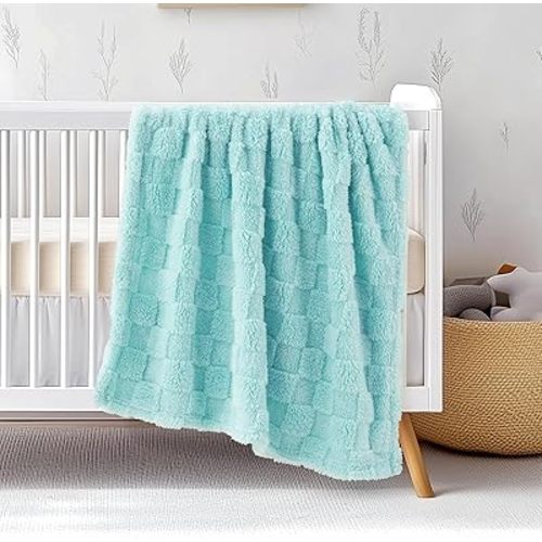 Checkered Baby Blankets Double-Sided Fleece Plush Toddler Blankets for Boys Girls, Lightweight Soft Cozy and Warm Blanket for Home Bed, Couch, Sofa 30 x 40 Inches Aqua Blue