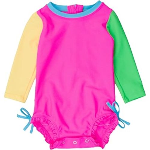 Amazon.com: RuffleButts Baby Girls UPF 50+ Sun Protection Novelty Print Long Sleeve One Piece Rash Guard Swimsuit with Zipper - Orange You The Sweetest, 6-12m: Clothing, Shoes & Jewelry