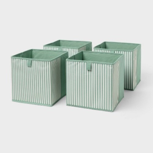 11''x10.5'' Dual 4pk Fabric Decorative Storage Bin Green/Stripe - Brightroom™