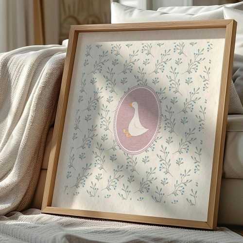 Pink Vintage Silly Goose Nursery Print, Sweet Floral Nursery Decor, Girl Room Art, Nursery Wall Art, Baby Animal Prints, Cottagecore Decor