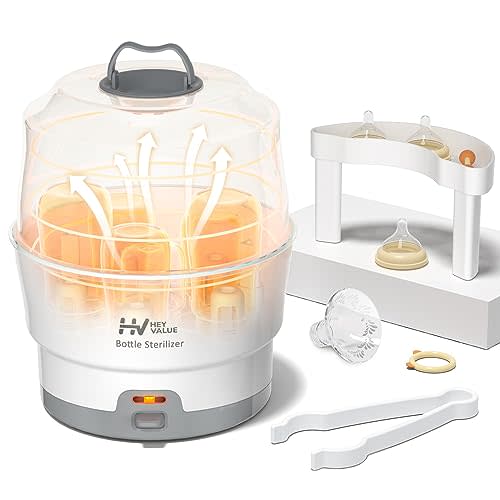 HEYVALUE Ease-Steam Bottle Sterilizer, Compact Baby Bottle Sterilizer, Fast One-Touch Operation (Esterilizador de Biberones), Electric Sterilizer for Baby Bottles, Baby Essentials & Breast Pump Parts