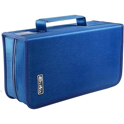 CD Case DVD Storage Holder, CD/DVD Case Wallet 128 Capacity DVD Cases Organizer CD Binder, Portable CD Wallet for Home Travel (Black binder, Blue)