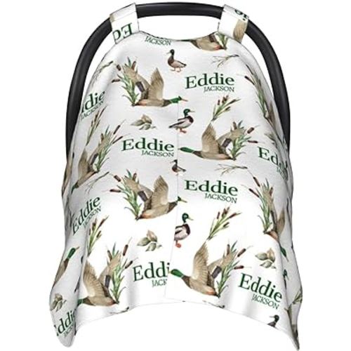 Personalized Baby Car Seat Canopy for Babies, Custom Name Baby Car Seats Covers for Boys Girls, Opening Minky Nursing Breastfeeding Cover for Infant, Carseat Canopies for Newborn (Wild Ducks)