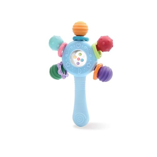 Baby Rattles Toy,2-in-1 Rattle & Teether,Baby Sensory Toy for 0-6 Months, Montessori Early Education Toy, Teething Toy for 0-6 Months, 6-12 Months,Manhattan Ball Toy, Grasp Training Toy (Blue)