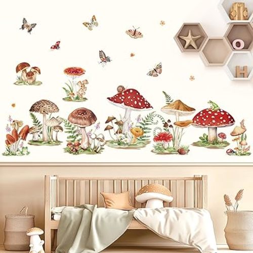 decalmile Mushroom Wall Decals Woodland Butterflies Insects Wall Stickers Daycare Girls Bedroom Baby Nursery Wall Decor