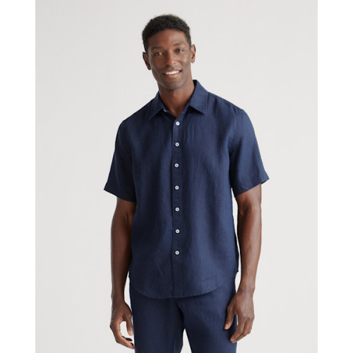 Men's 100% European Linen Short Sleeve Shirt in Deep Navy