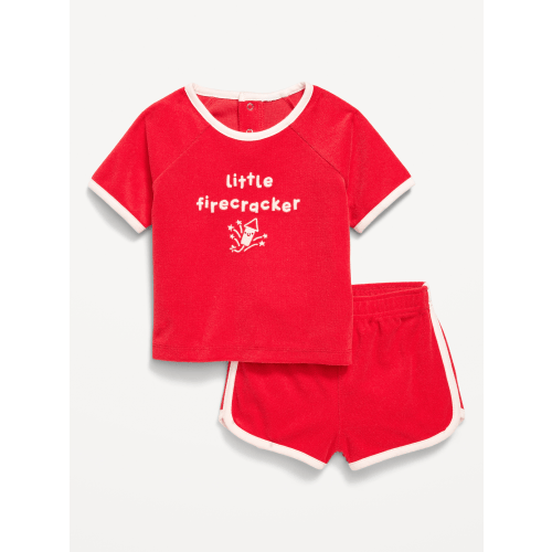 Short-Sleeve Terry Graphic Top and Shorts Set for Baby