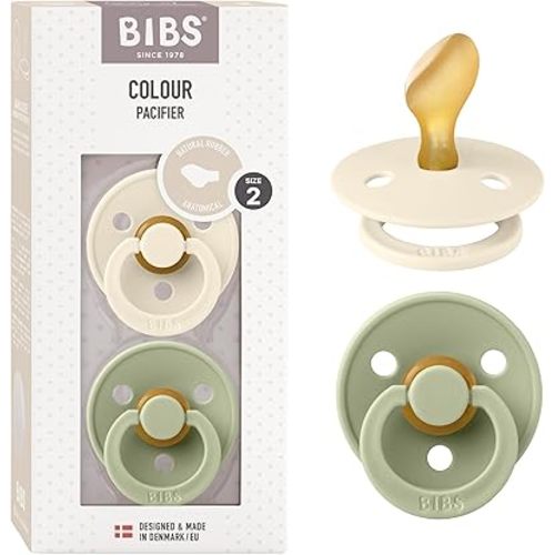 BIBS Pacifiers - Set of 2 | Colour Pacifier with Anatomical Nipple | BPA-Free Natural Rubber | Made in Denmark |Ivory/Sage/Petrol, 6-18 Months