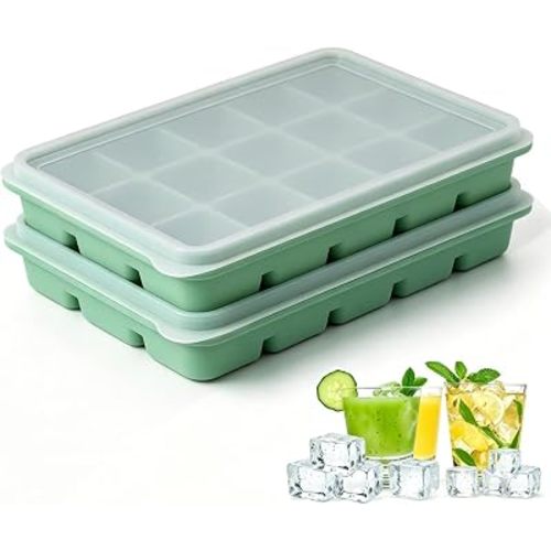 Ice Cube Trays with Lid, 2 Packs 30 Cubes Durable Stackable Flexible Silicone Ice Cube Trays for Freezer with Removable Silicone Lids for Baby Food, Whiskey, Cocktail, Coffee, BPA Free