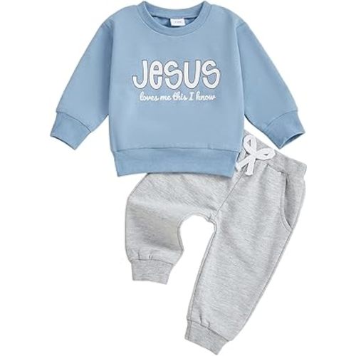 Kupretty Toddler Baby Boy Fall Winter Clothes Letter Graphic Long Sleeve Sweatshirt Pullover Tops + Joggers Pants Outfit Set