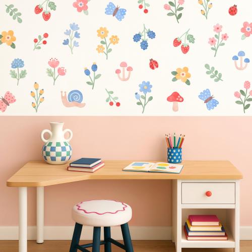 Flower Wall Decals - Reusable and Removable Wall Stickers, Girl Nursery Decor, Kids Room Butterfly Wall Decals, Mushroom Wall Art
