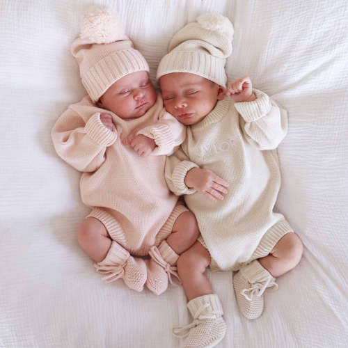 Knit Baby Pom Pom Beanie | Tea Rose