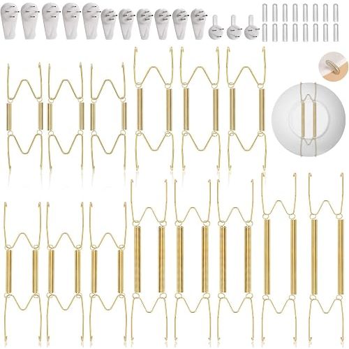 14 pcs Plate Hangers for The Wall, 4/6/8/10/12 Inch Invisible Decorative Wall Plate Hangers, Stainless Steel Plates Walls Hanger for Display Various Sizes with Hooks for Decorative