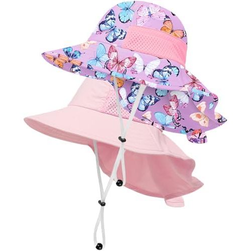 Toddler Baby Sun Hat Kids Summer Beach Essentials Adjustable Beach Hats with Bucket Wide Brim for Boys Girls Age 0-14 Years