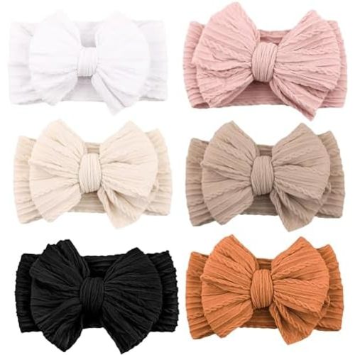 Niceye 6 Pack Baby Girl Headbands with Bows, Soft Stretchy Nylon Bands