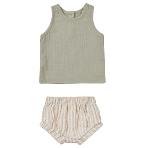 Woven Tank & Short Set, Sage Stripe