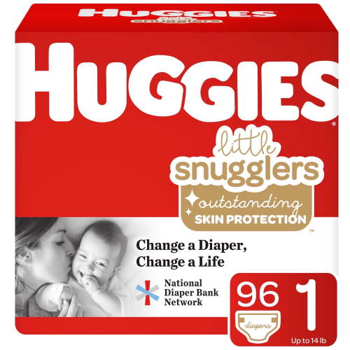 Huggies Comfortable Latex-Free Breathable Soft Hypoallergenic Wetness Indicator Diapers - Size 1, 96 Count