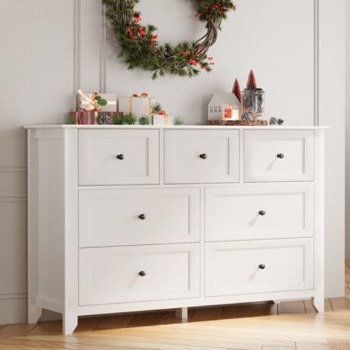 Modern 7 Drawer Dresser for Bedroom, 54" Wide Wooden Dressers with Large Storage,Handleless Chest of Drawers TV Stand for Living Room & Hallway