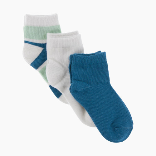 KicKee Pants Ankle Socks (3 Pack) - Natural, Seaside Cafe Stripe And Seaport, 0-6 Months