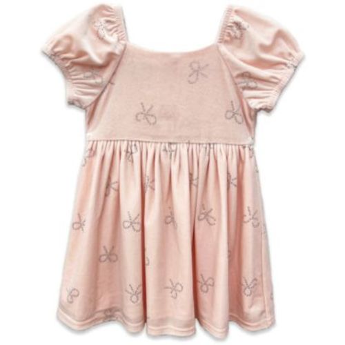 Baby Girls' Puff Sleeve Stretch Velvet Bow Dress