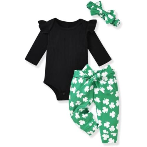Aalizzwell Preemie Newborn Infant Baby Girls Clothes Ribbed Romper Bodysuit Pants Set Fall Winter Outfits