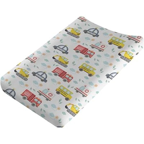 Watercolor Cars Changing Pad Covers Cute Transport Vechile Sun Clouds Leaves Diaper Change Pad Sheets for Girls or Boys Cartoon Cars Soft Stretch Fitted Changing Table Mats Cover 32''x16''