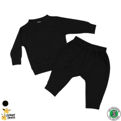 Blank Black Baby Sweatsuit: Polyester-Cotton Blend - Laughing Giraffe