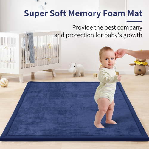 Baby Play Mat for Floor,1.2" Thick Memory foam Tummy Time Mat,Soft Coral Velvet Nursery Rug,Extra Large Non Slip Crawling Mat for Toddlers,Infants,Tatami Mat for Living Room(Dark Blue,59"X79")