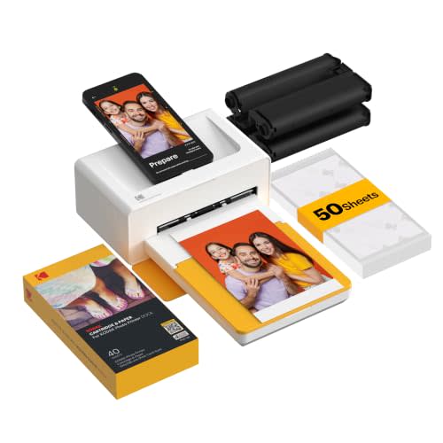 KODAK Dock Plus 4x6 Photo Printer, Smartphone Docking, 4PASS, 50 Sheets | Bluetooth, iPhone & Android Smartphone Compatible, Charge While Printing, Water, Fingerprint and Fade Resistant