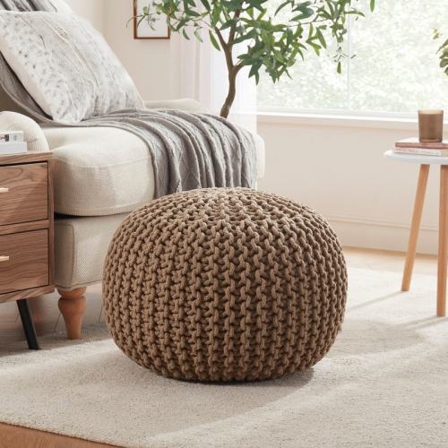 Hand Knitted Stuffed Classic Braid Round Cotton Pouf Ottoman Foot Rest Stool Seat