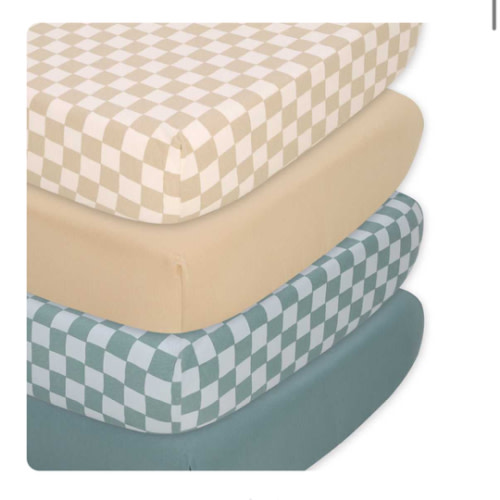Check 4-Pack Fitted Organic Jersey Crib Sheet Set