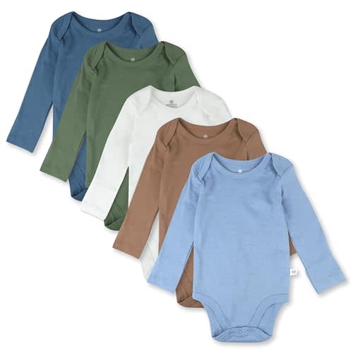 HonestBaby baby-boys 5-pack Long Sleeve Bodysuits One-piece 100% Organic Cotton for Infant Baby Boys