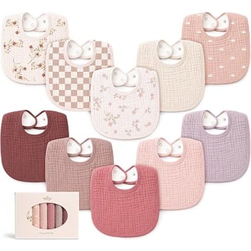 Konssy 10-Pack Muslin Baby Bibs for Drooling and Teething