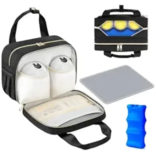 Breastmilk Cooler Travel Bag with Ice Pack, Compatible with Wearable Breast Pumps & Accessories - Portable Hands Free Breast Pump Carrying Case for Nursing & Working Moms, Black