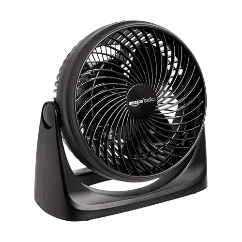 Amazon Basics Air Circulator Desk Fan for Bedroom, Home and Office, 90-Degree Tilt Head, 3 Speed Settings, Cooling, 35 Watts, Black, 11.1"W x 6.3"D x 10.9"H