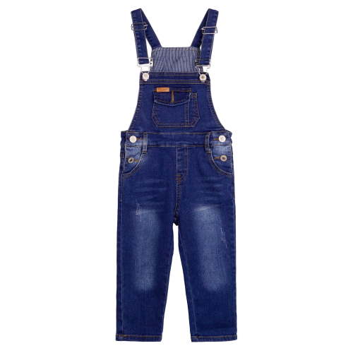 KIDSCOOL SPACE Baby Boys Slim Fit Jeans,Toddler Ripped Bib Pocket Fashion Denim Overalls,Deep Blue,12-18 Months
