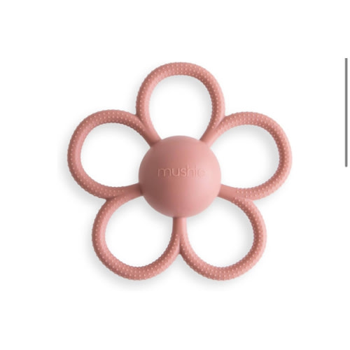 mushie Silicone Baby Daisy Rattle Teether Toy (Dusty Rose)