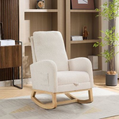 Hrinhom Modern Rocking Chair for Nursery,Boucle Accent Armchair With Retractable Footrest